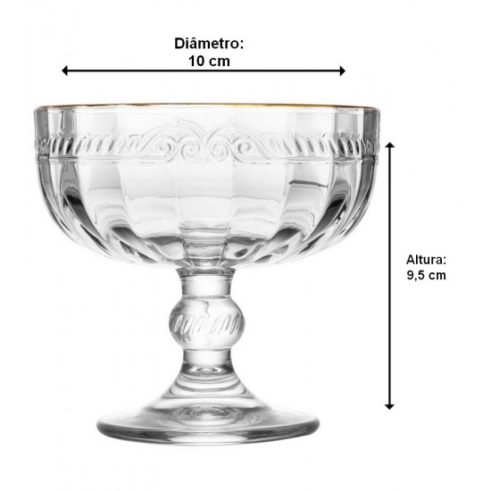 Taça 200ml Para Sobremesa De Cristal Ecológico Com Fio Dourado Imperial